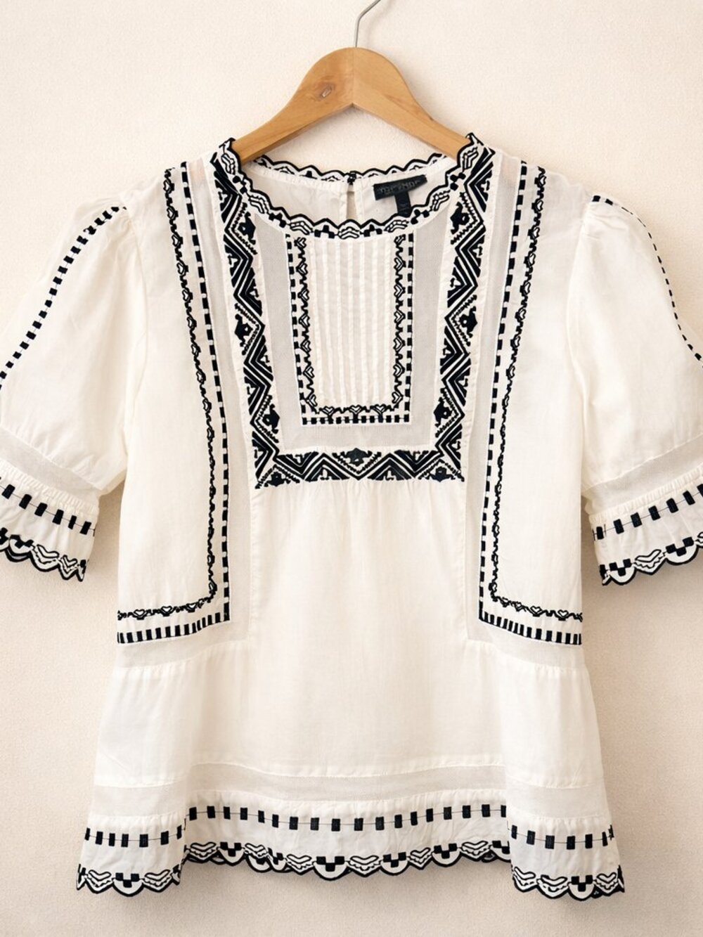 Topshop White Embroidered Boho Blouse | Cottagecore Puff Sleeve Top 10 - Picture 3 of 9
